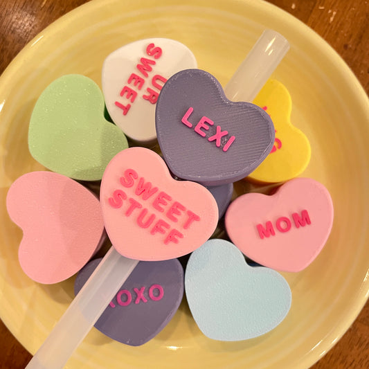 CUSTOM Conversation Heart Straw Toppers