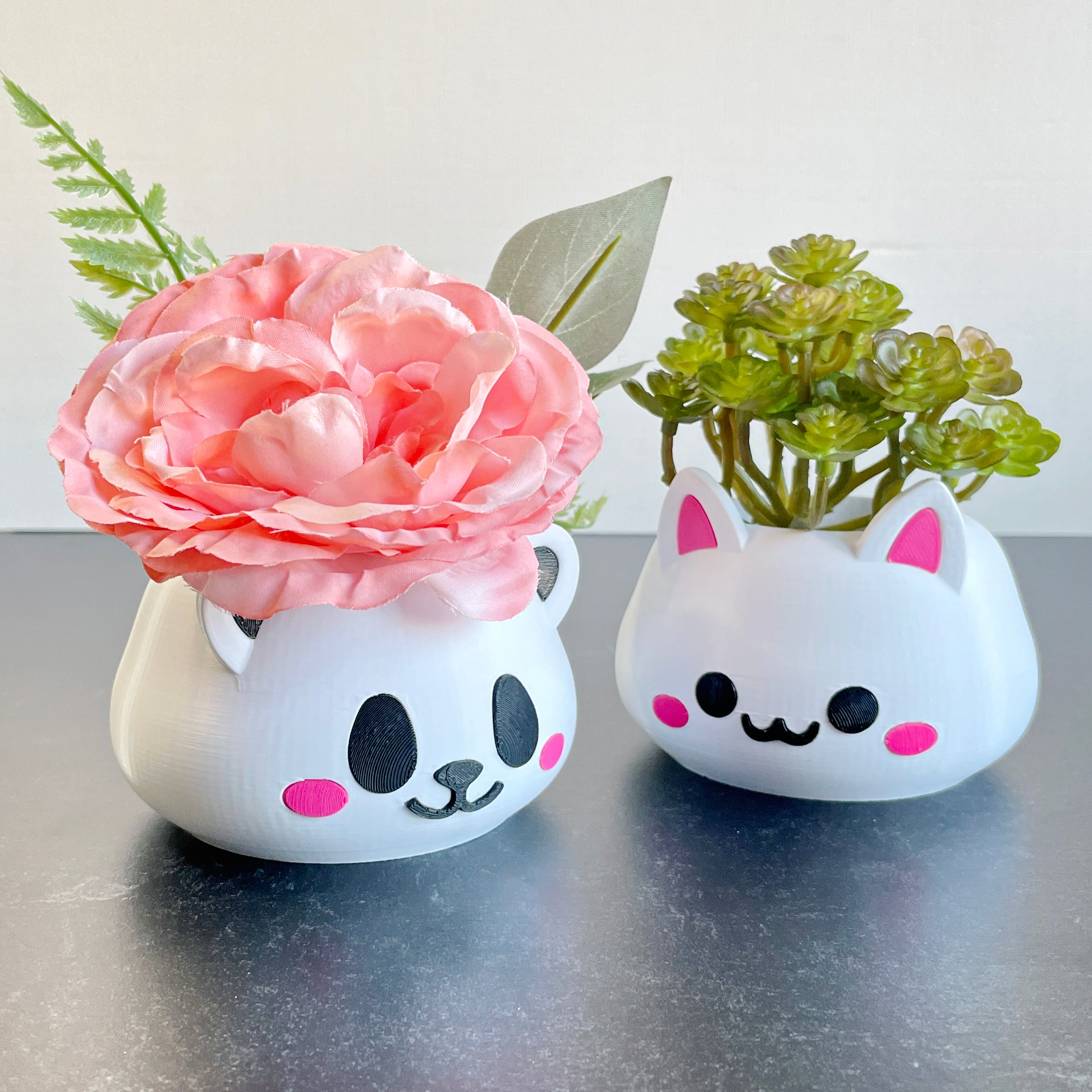 Kawaii Cat and Panda Planters