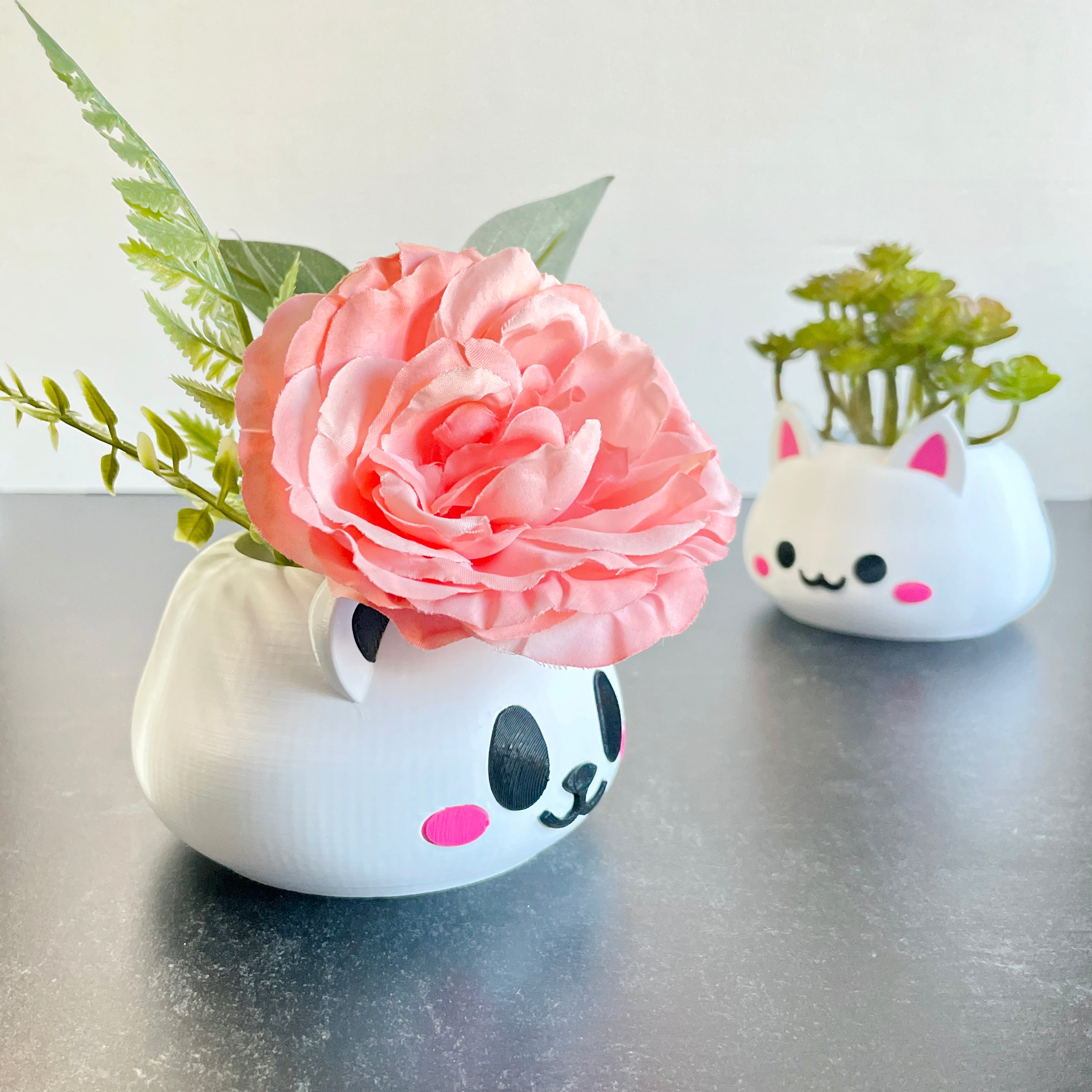 Kawaii Cat and Panda Planters