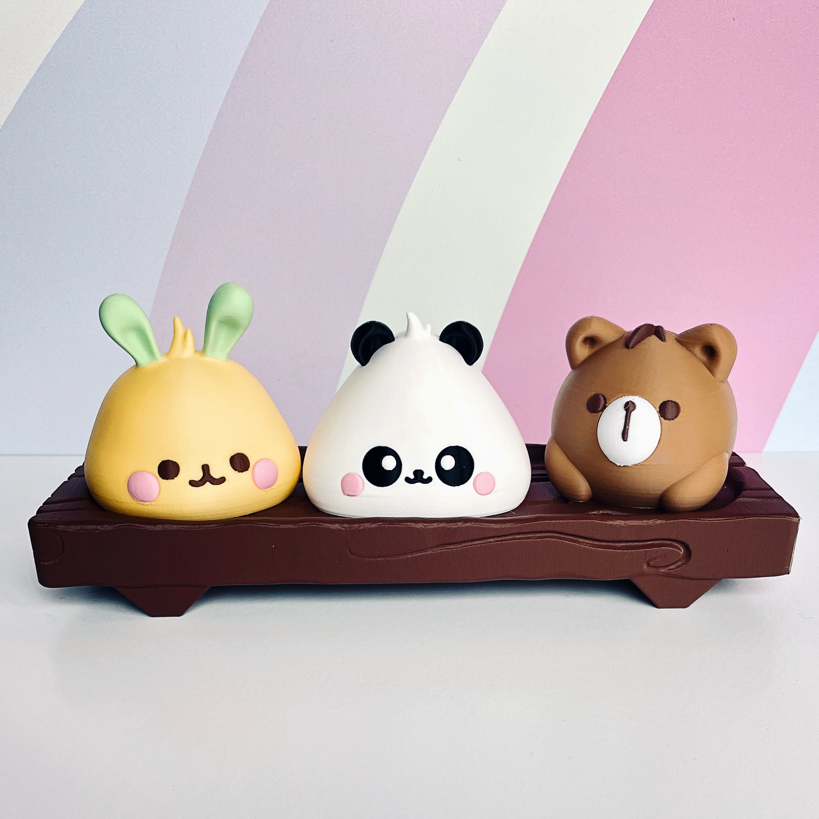 Kawaii Animal Baos on Wooden Block