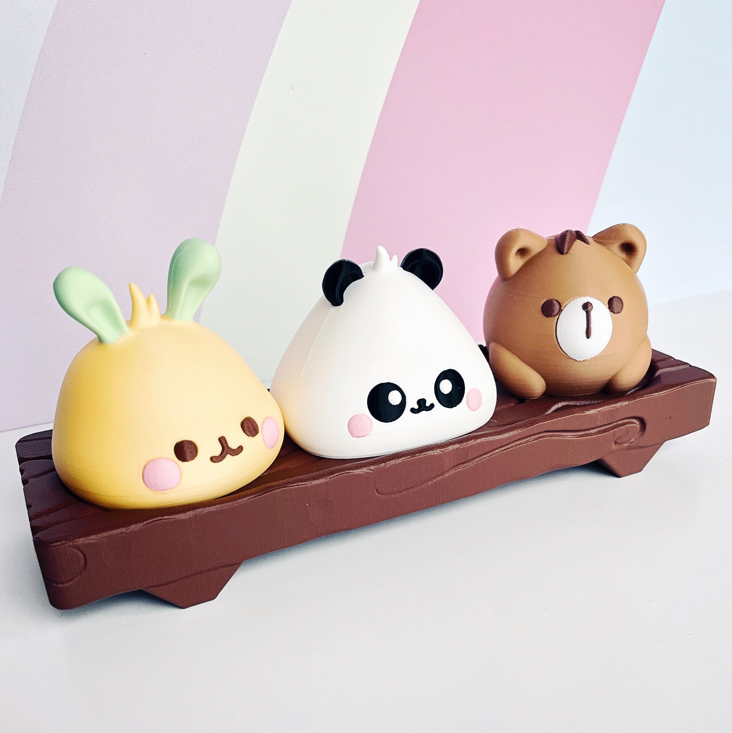 Kawaii Animal Baos on Wooden Block