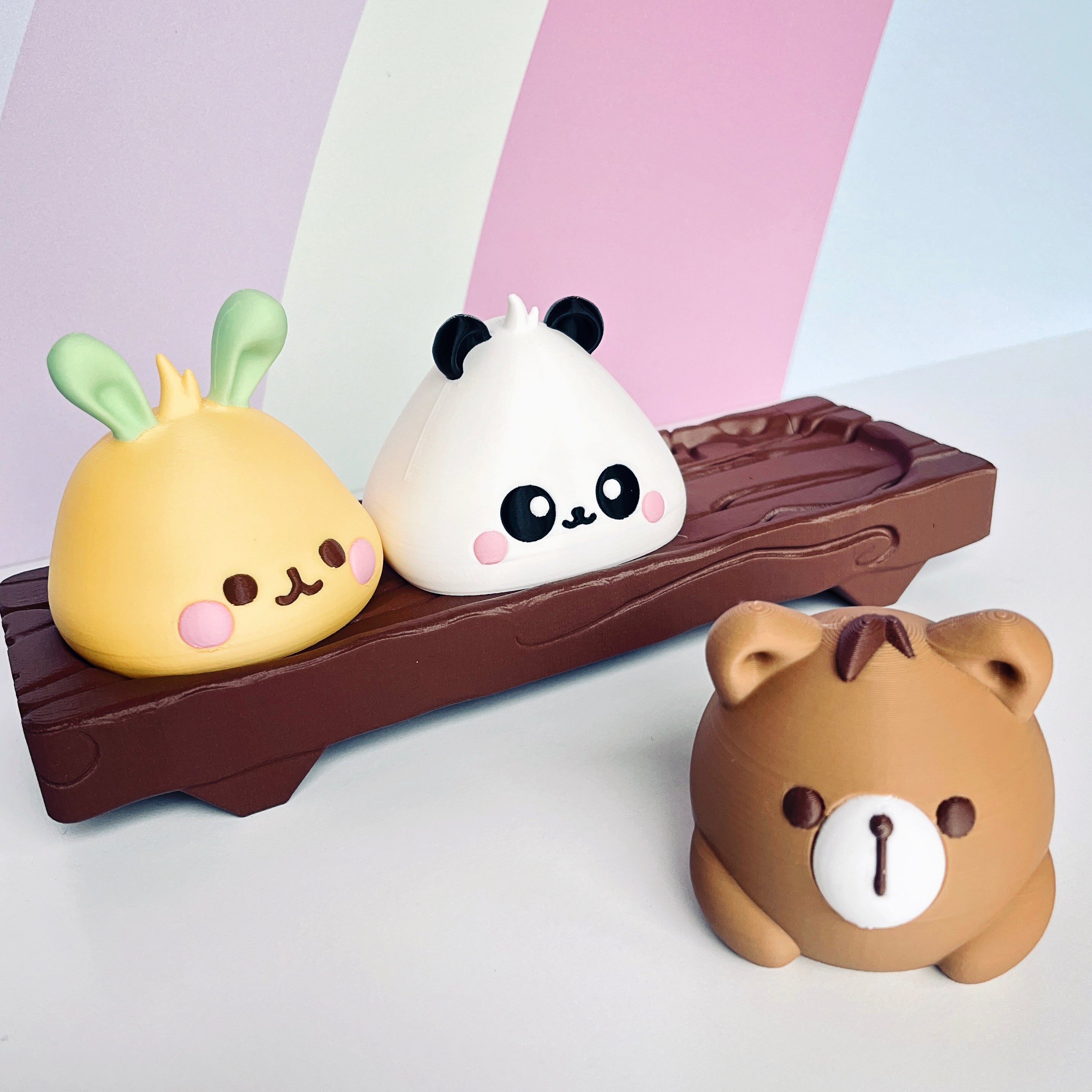 Kawaii Animal Baos on Wooden Block