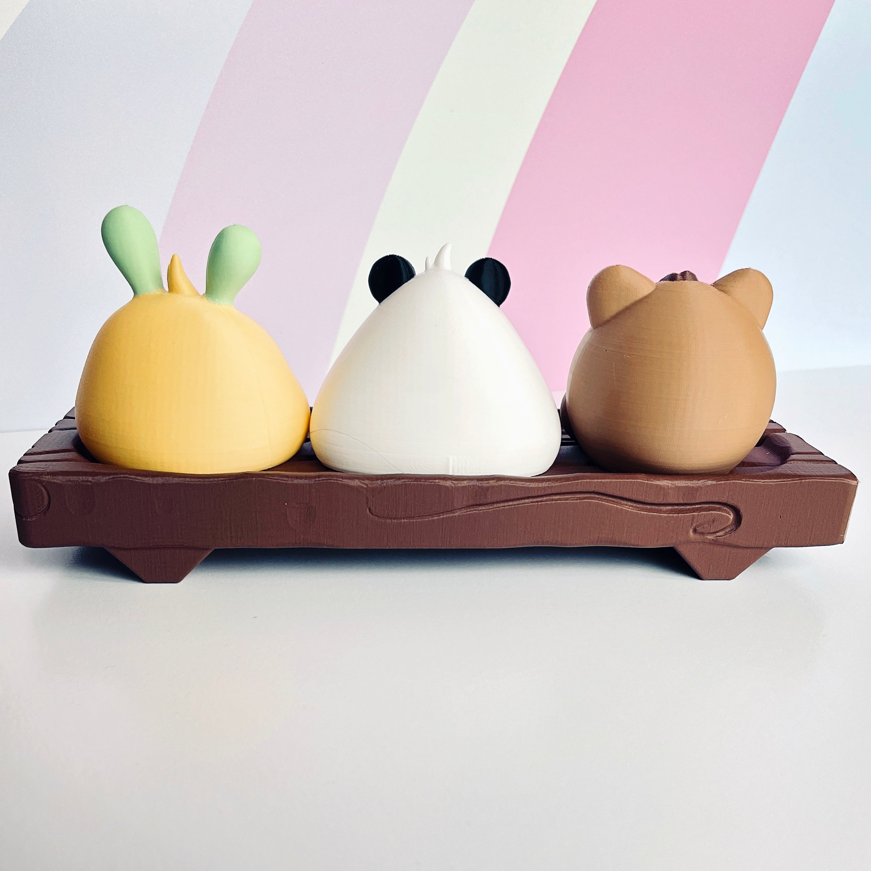 Kawaii Animal Baos on Wooden Block