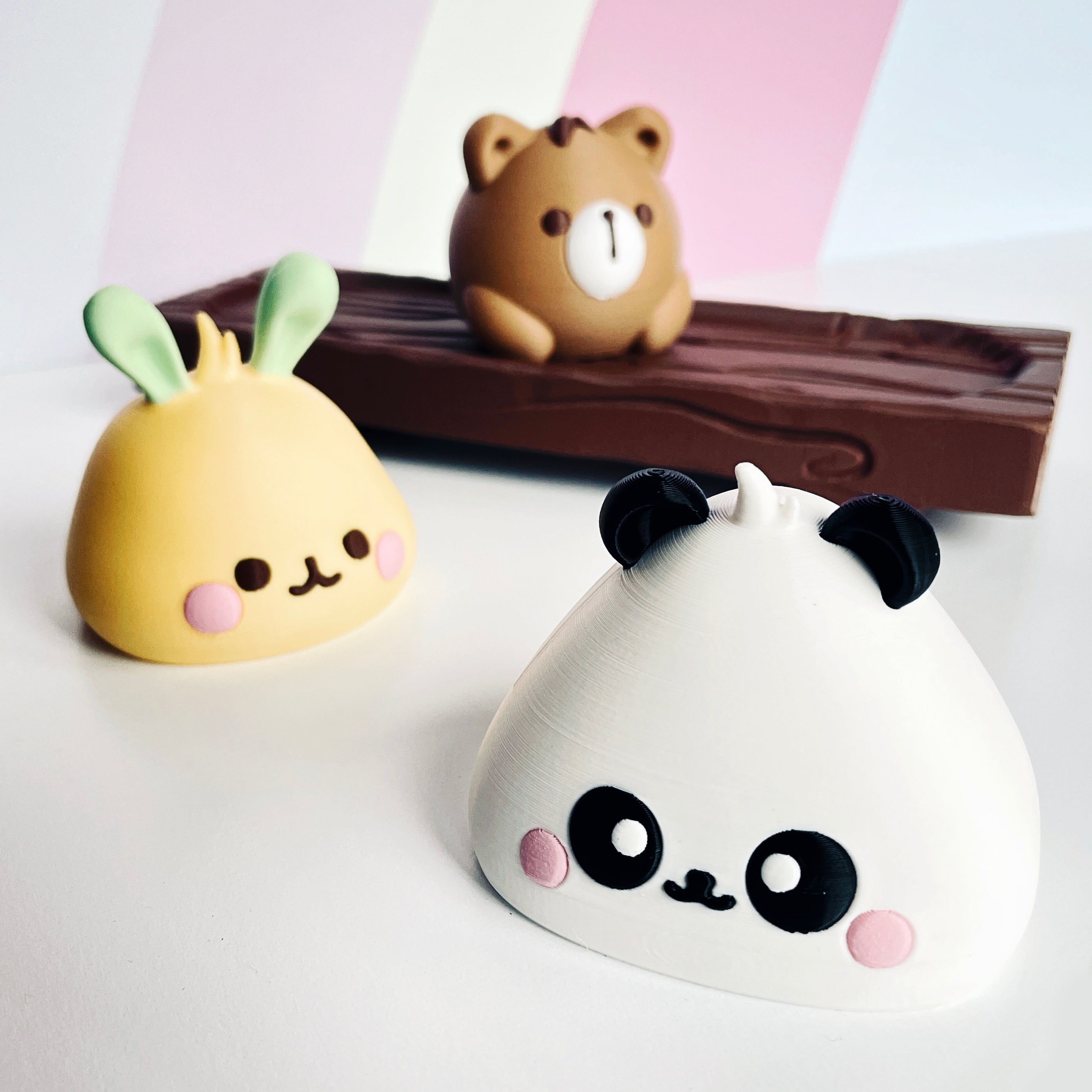Kawaii Animal Baos on Wooden Block