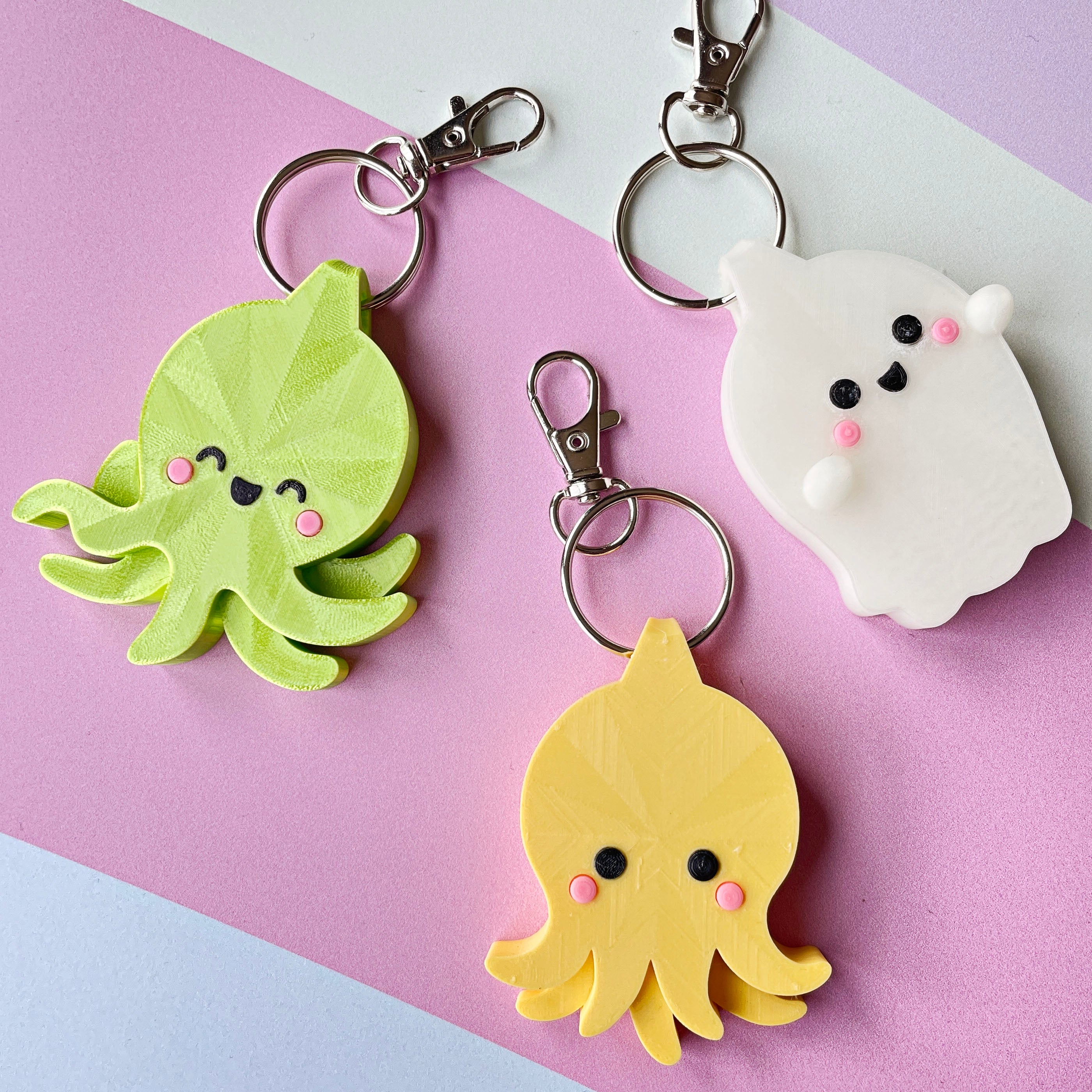 Kawaii Ghost, Cthulhu, & Octopus Keychains