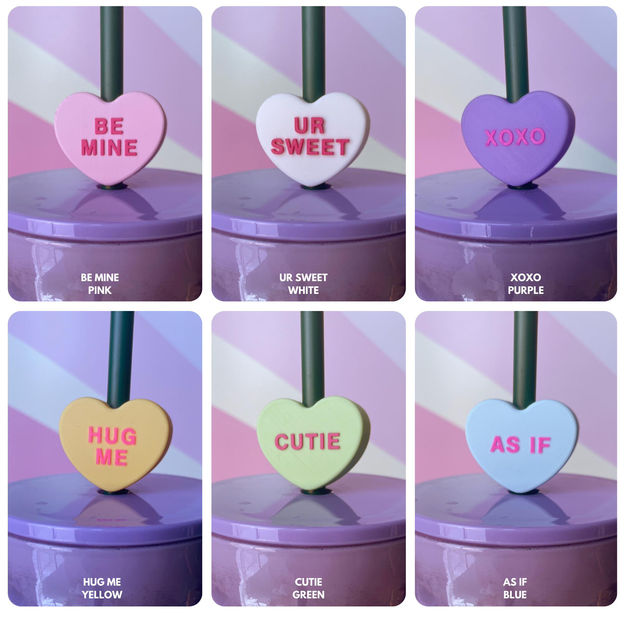 Conversation Heart Straw Toppers