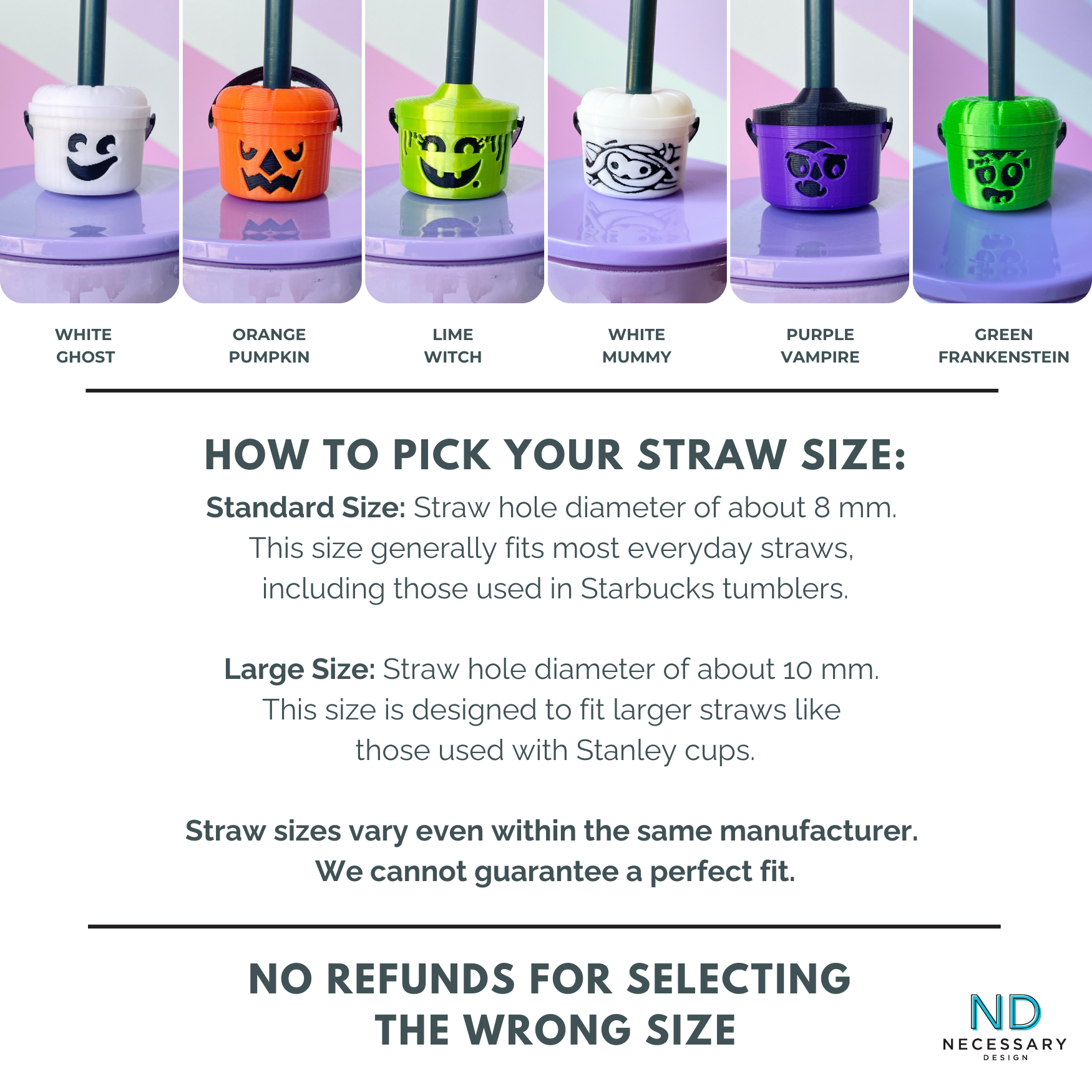 Halloween Buckets for STANDARD Straw Toppers