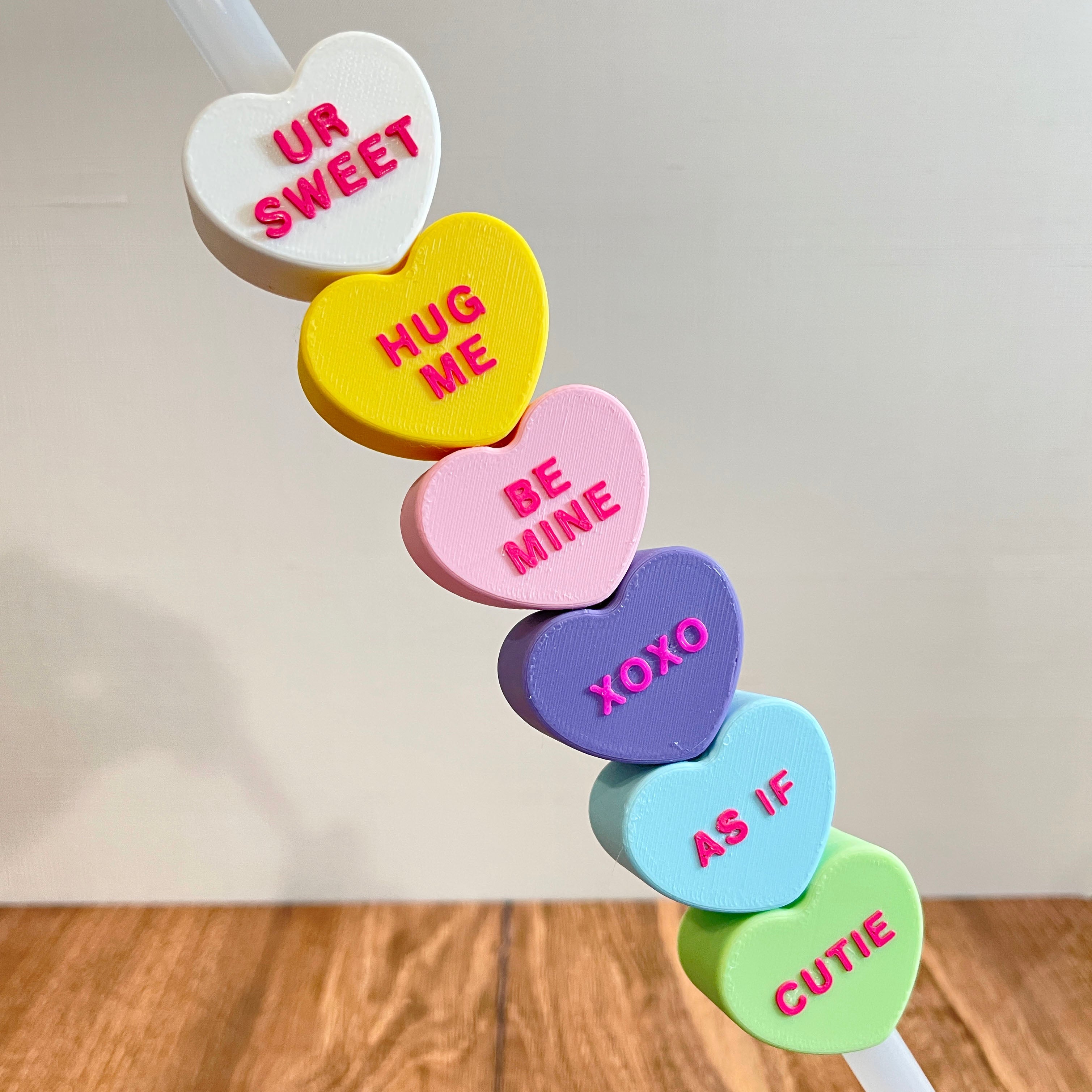 CUSTOM Conversation Heart Straw Toppers
