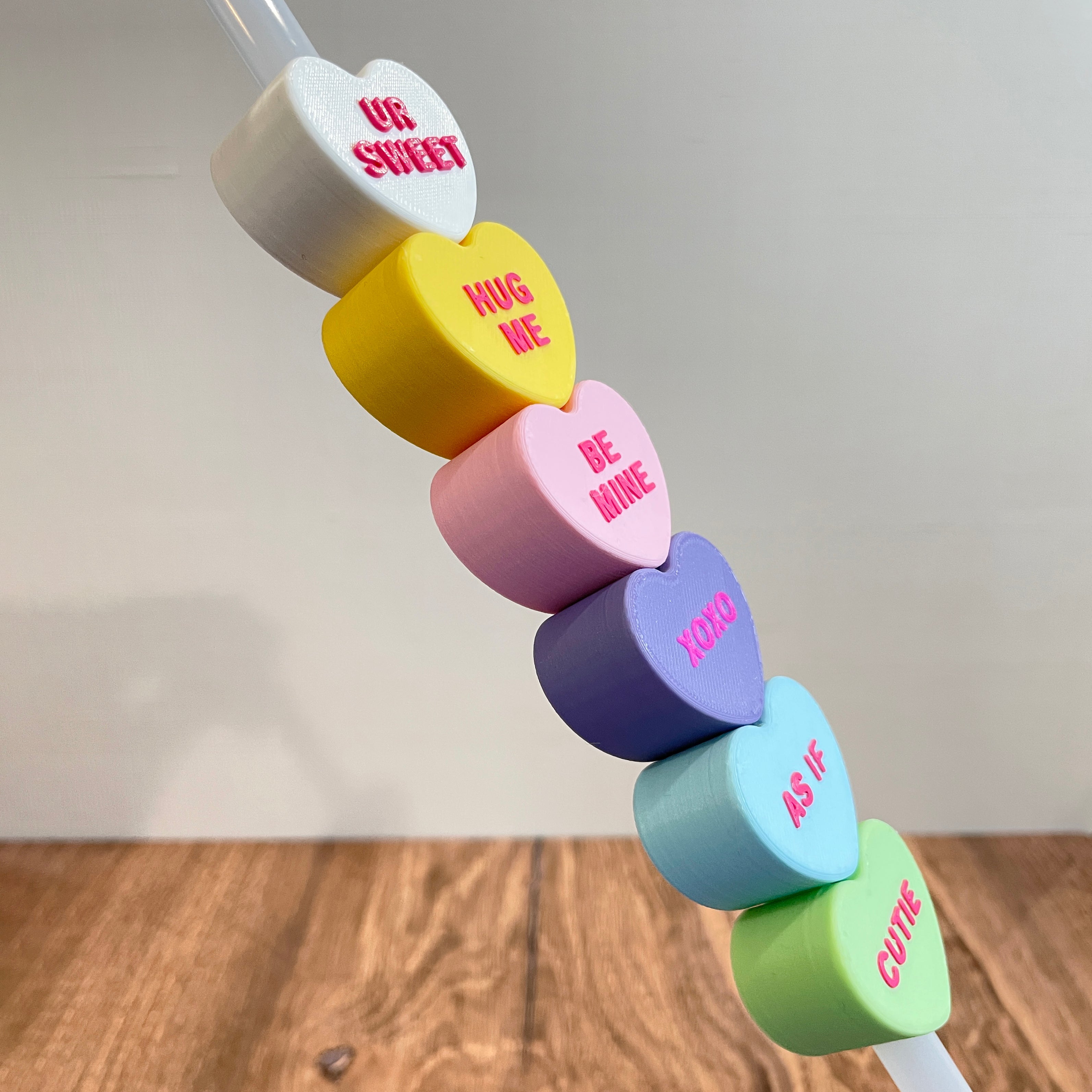 CUSTOM Conversation Heart Straw Toppers