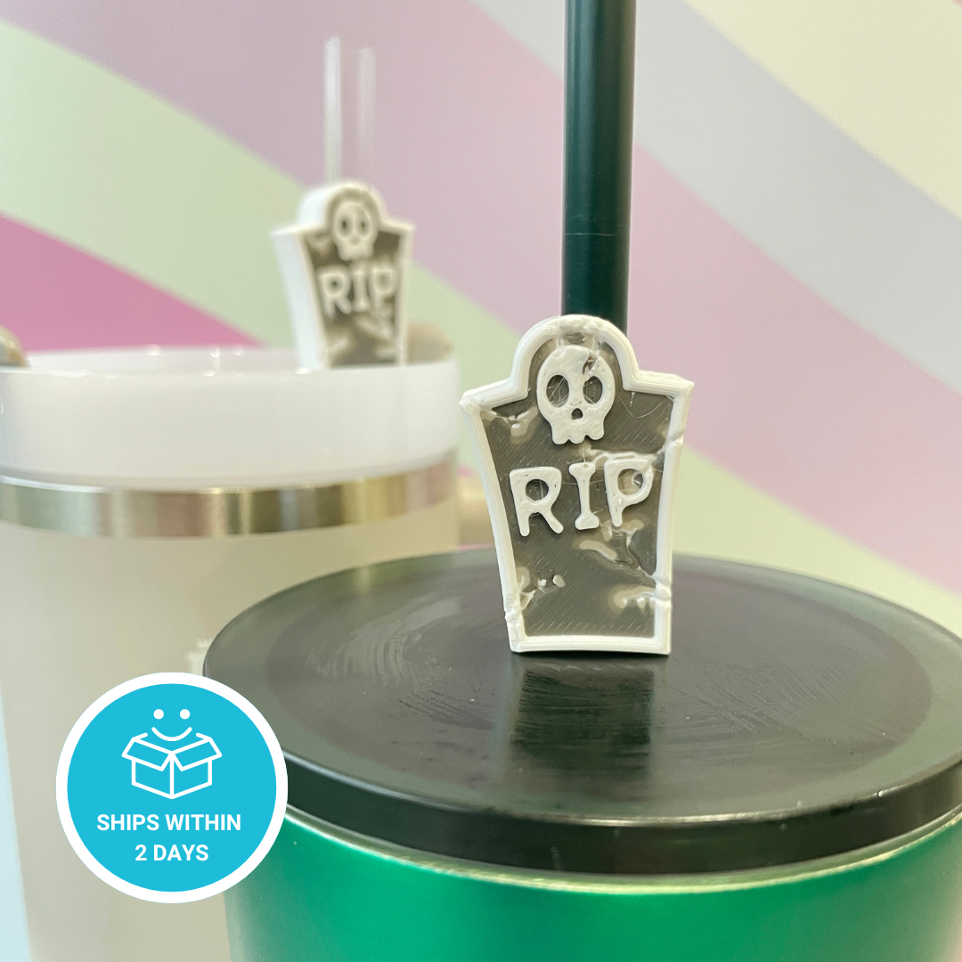 Tombstone Straw Topper – Cute Skull & RIP Design