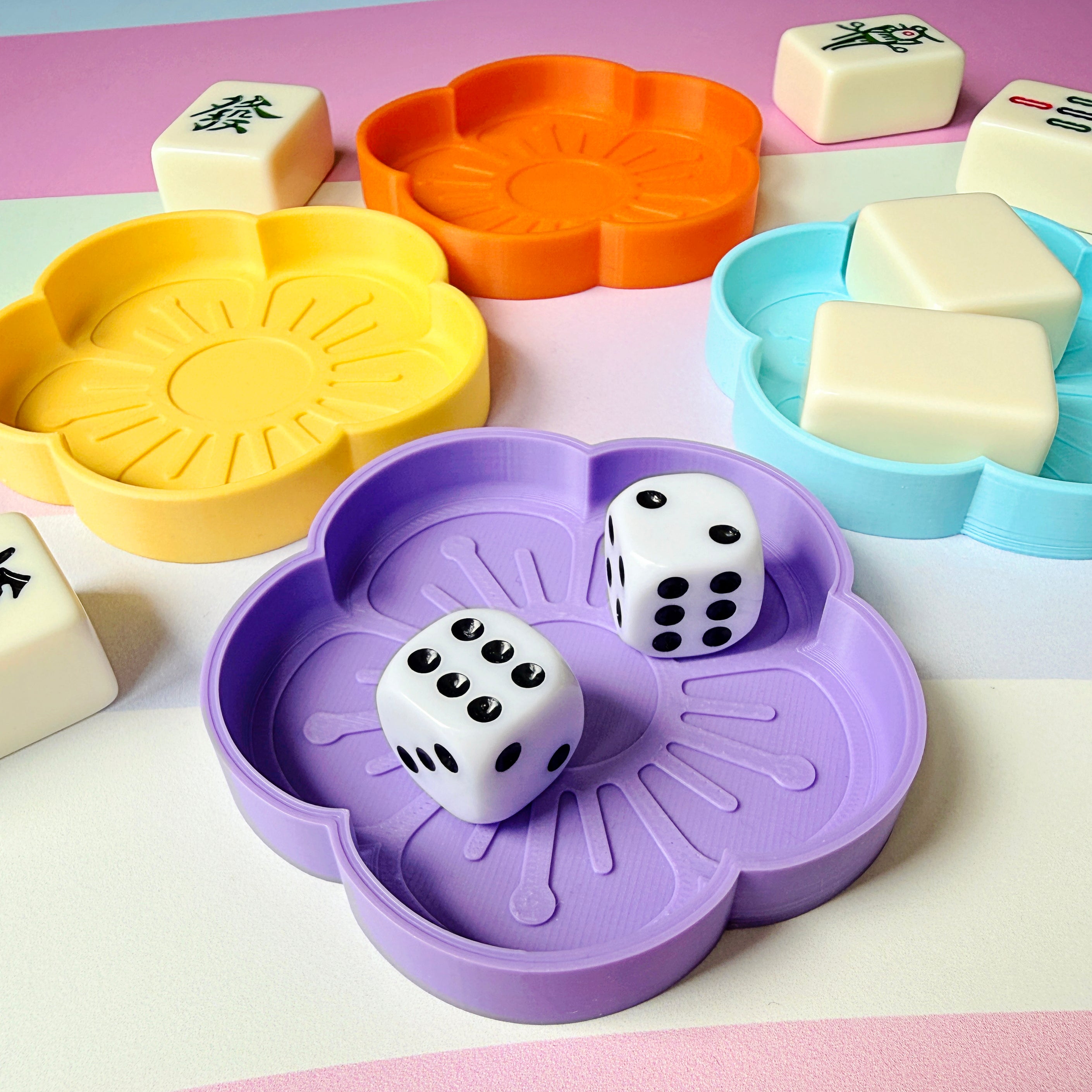 Mahjong Dice Tray Set, Flower Trinket Dish - Choose Any 2 Colors