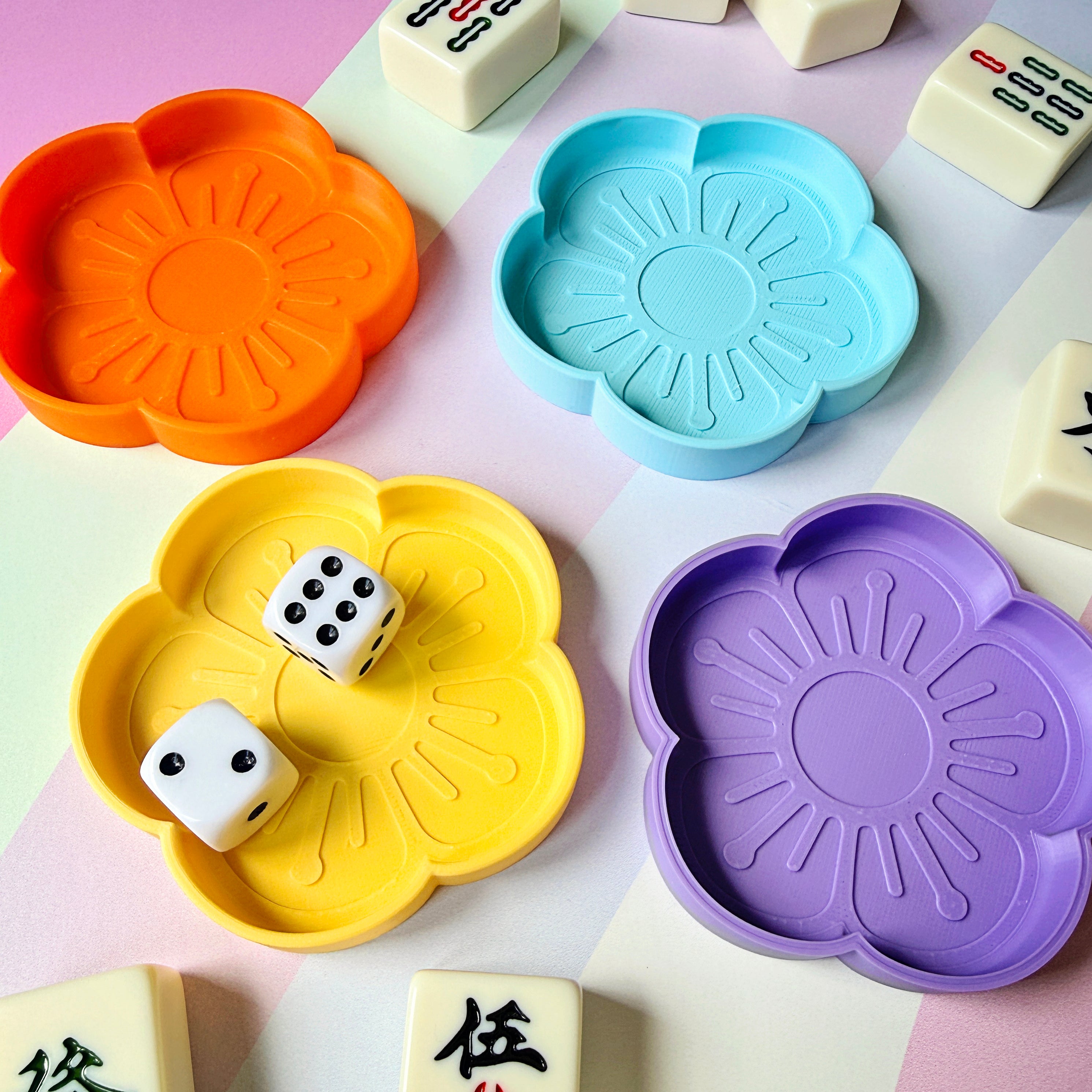 Mahjong Dice Tray Set, Flower Trinket Dish - Choose Any 2 Colors