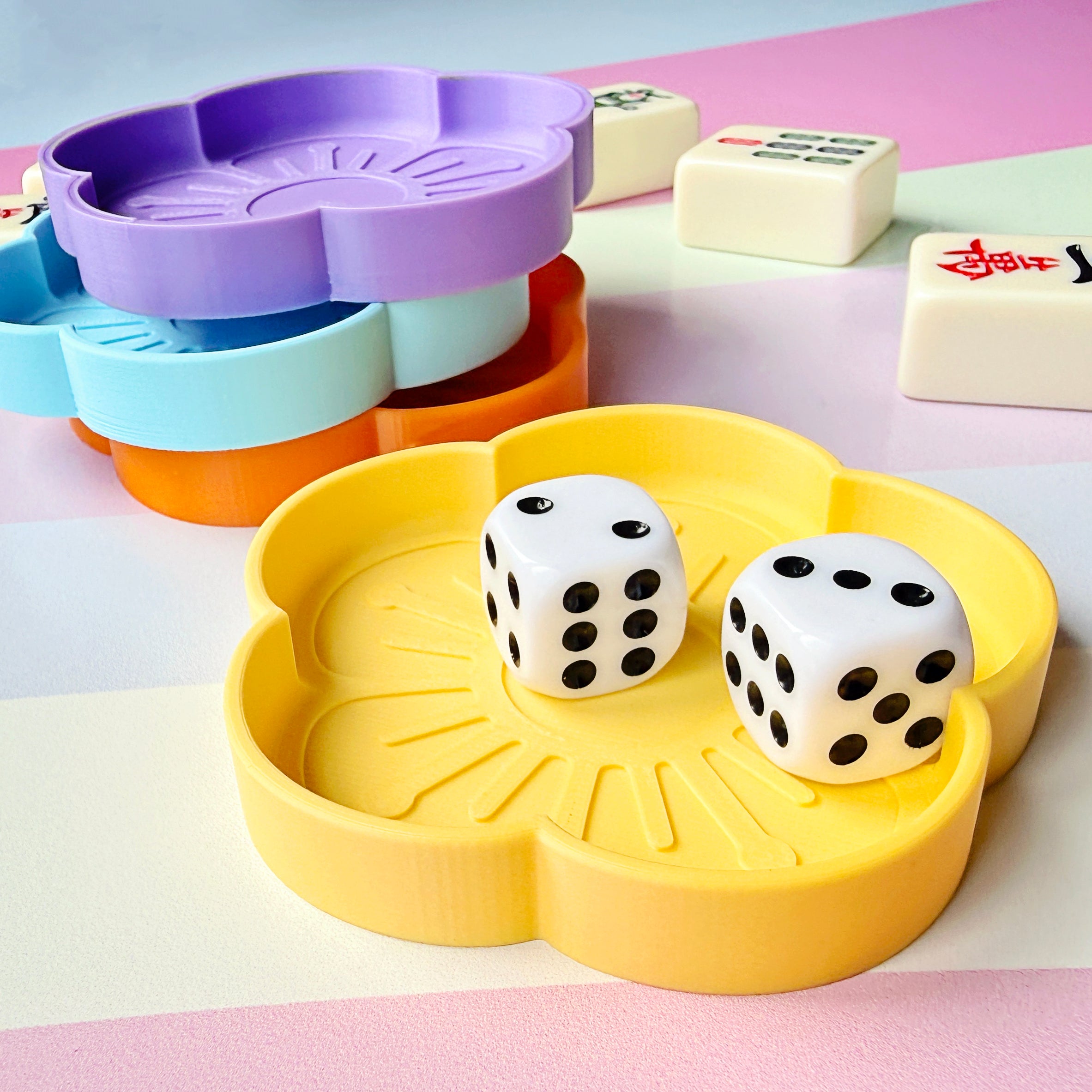 Mahjong Dice Tray Set, Flower Trinket Dish - Choose Any 2 Colors
