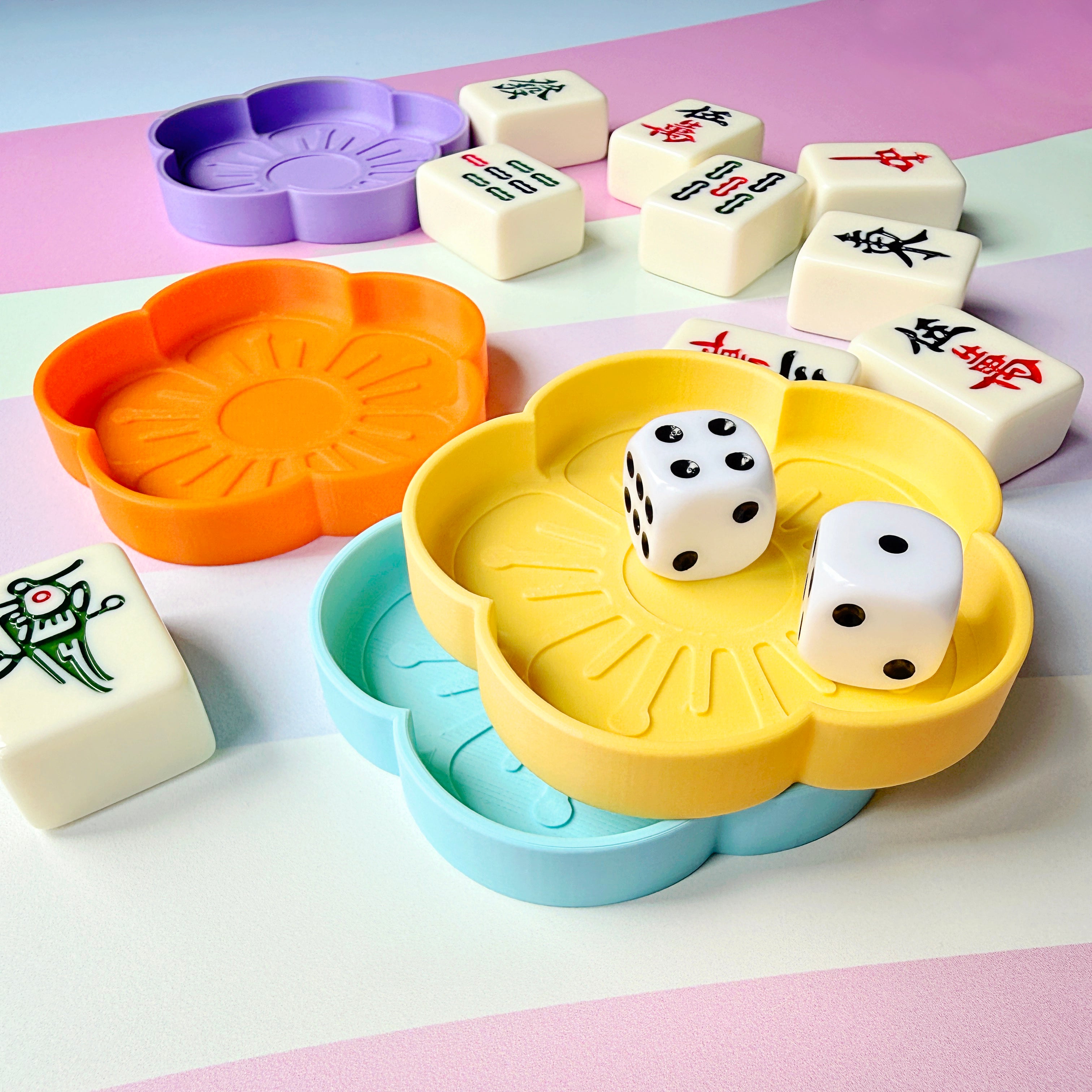 Mahjong Dice Tray Set, Flower Trinket Dish - Choose Any 2 Colors