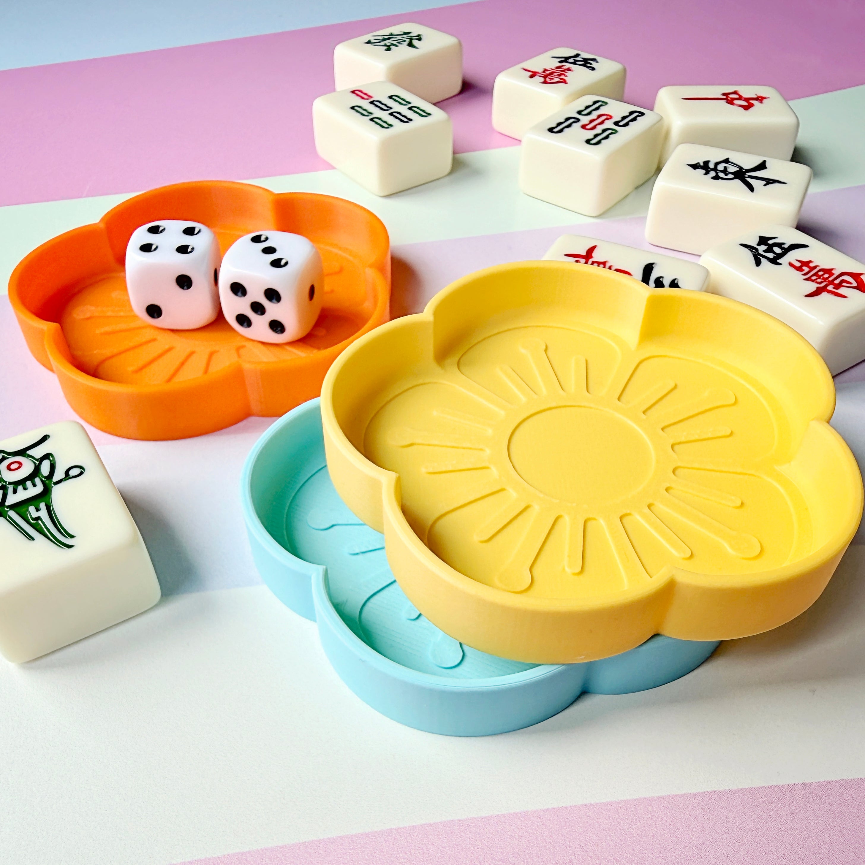 Mahjong Dice Tray Set, Flower Trinket Dish - Choose Any 2 Colors