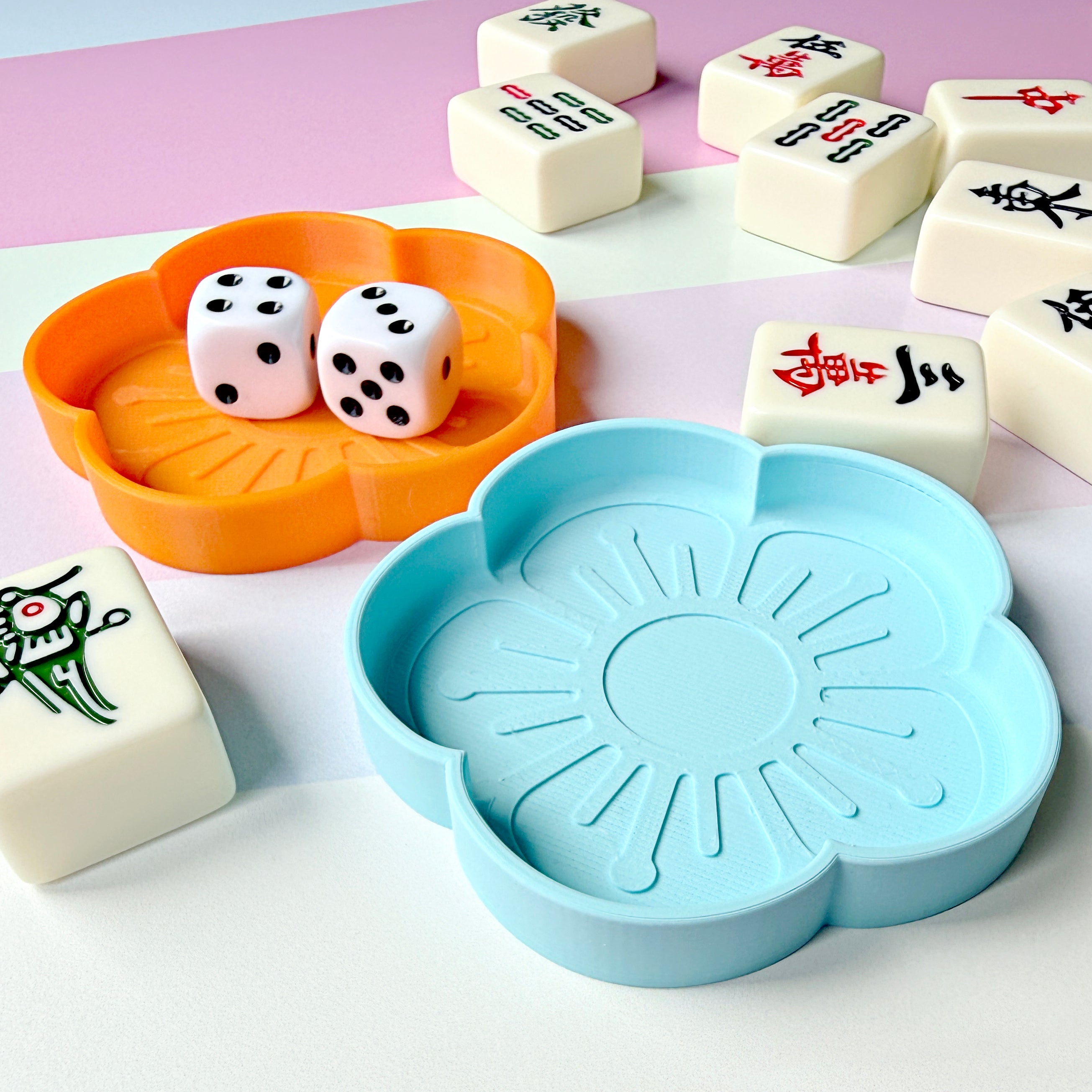 Mahjong Dice Tray Set, Flower Trinket Dish - Choose Any 2 Colors