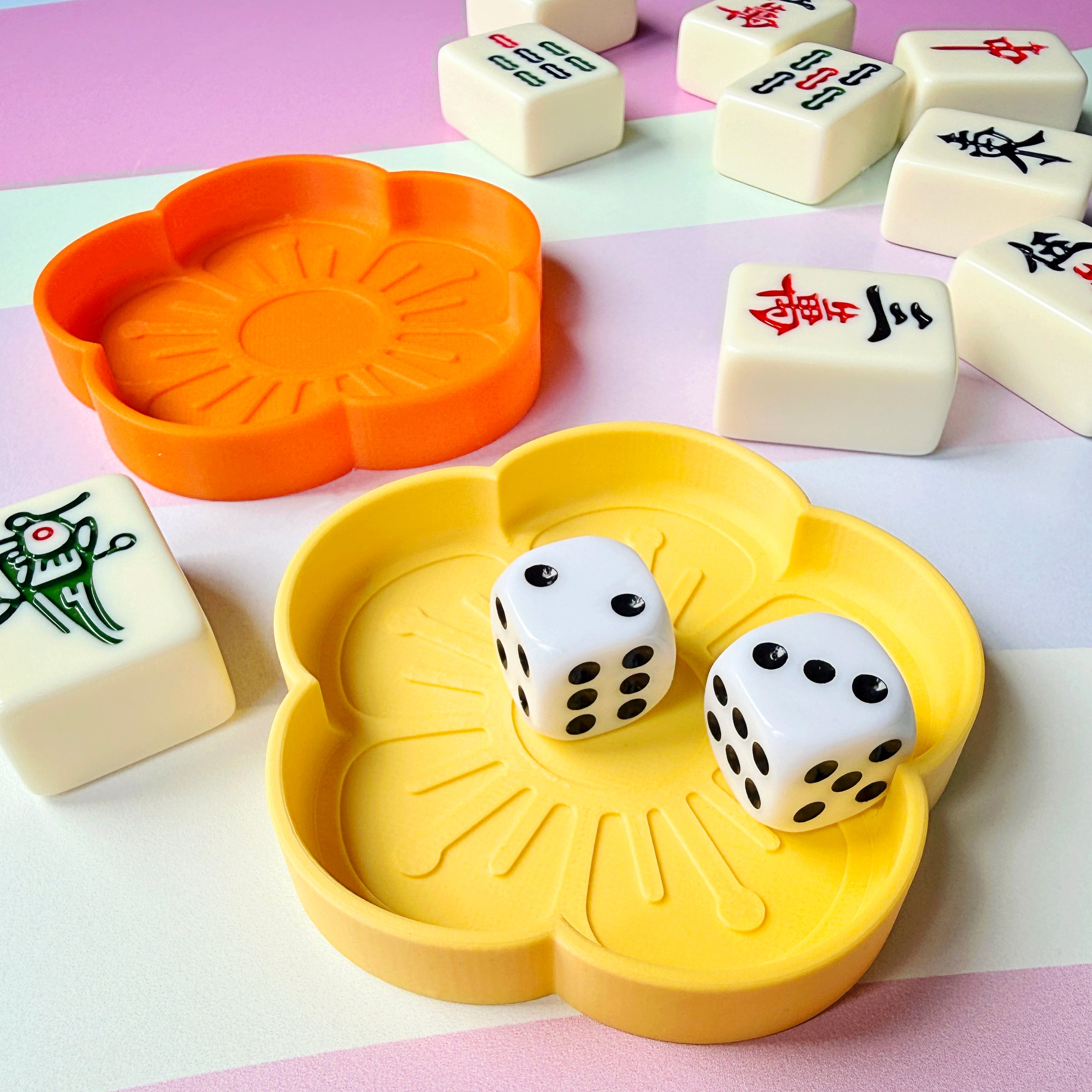 Mahjong Dice Tray Set, Flower Trinket Dish - Choose Any 2 Colors