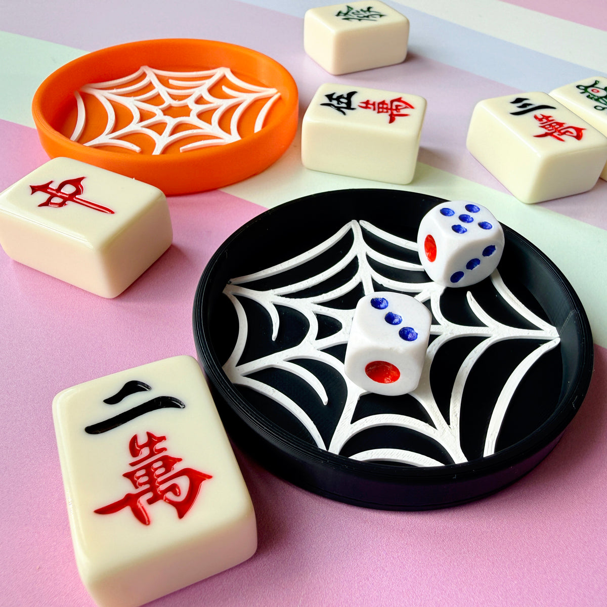 Mahjong Dice Tray Set, Spider Web Trinket Dish - Choose Any 2 Colors