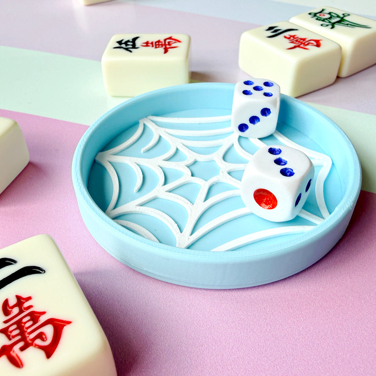 Mahjong Dice Tray Set, Spider Web Trinket Dish - Choose Any 2 Colors