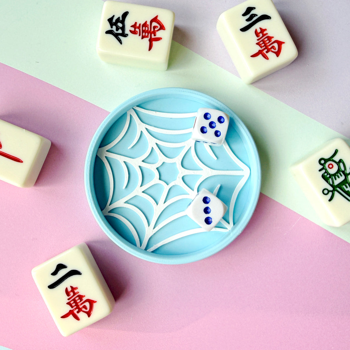 Mahjong Dice Tray Set, Spider Web Trinket Dish - Choose Any 2 Colors