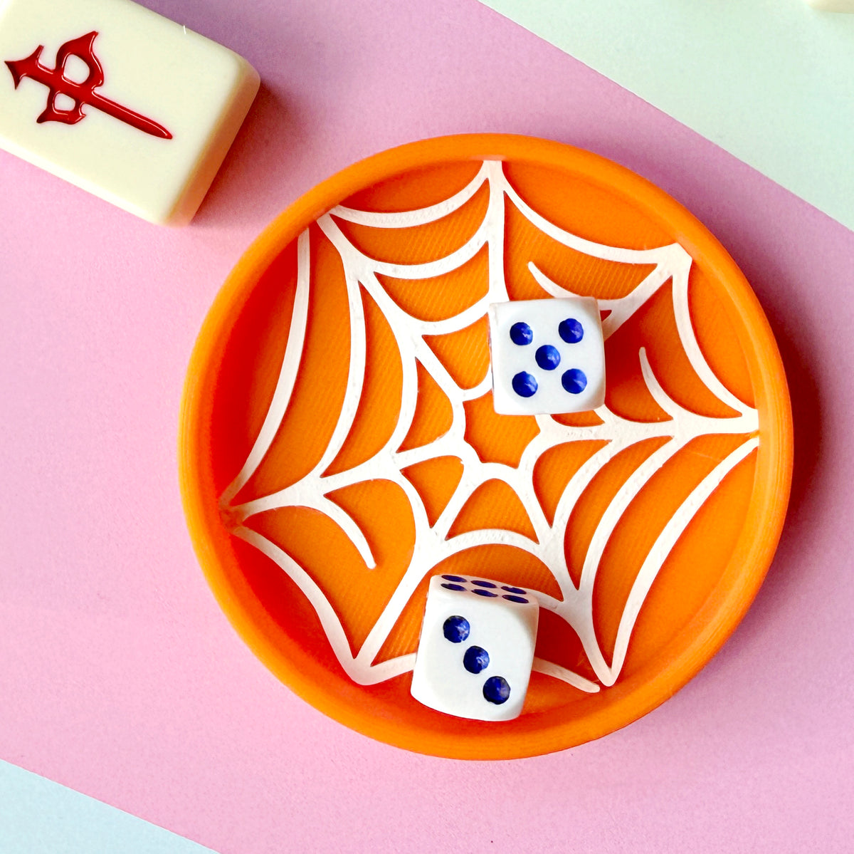 Mahjong Dice Tray Set, Spider Web Trinket Dish - Choose Any 2 Colors