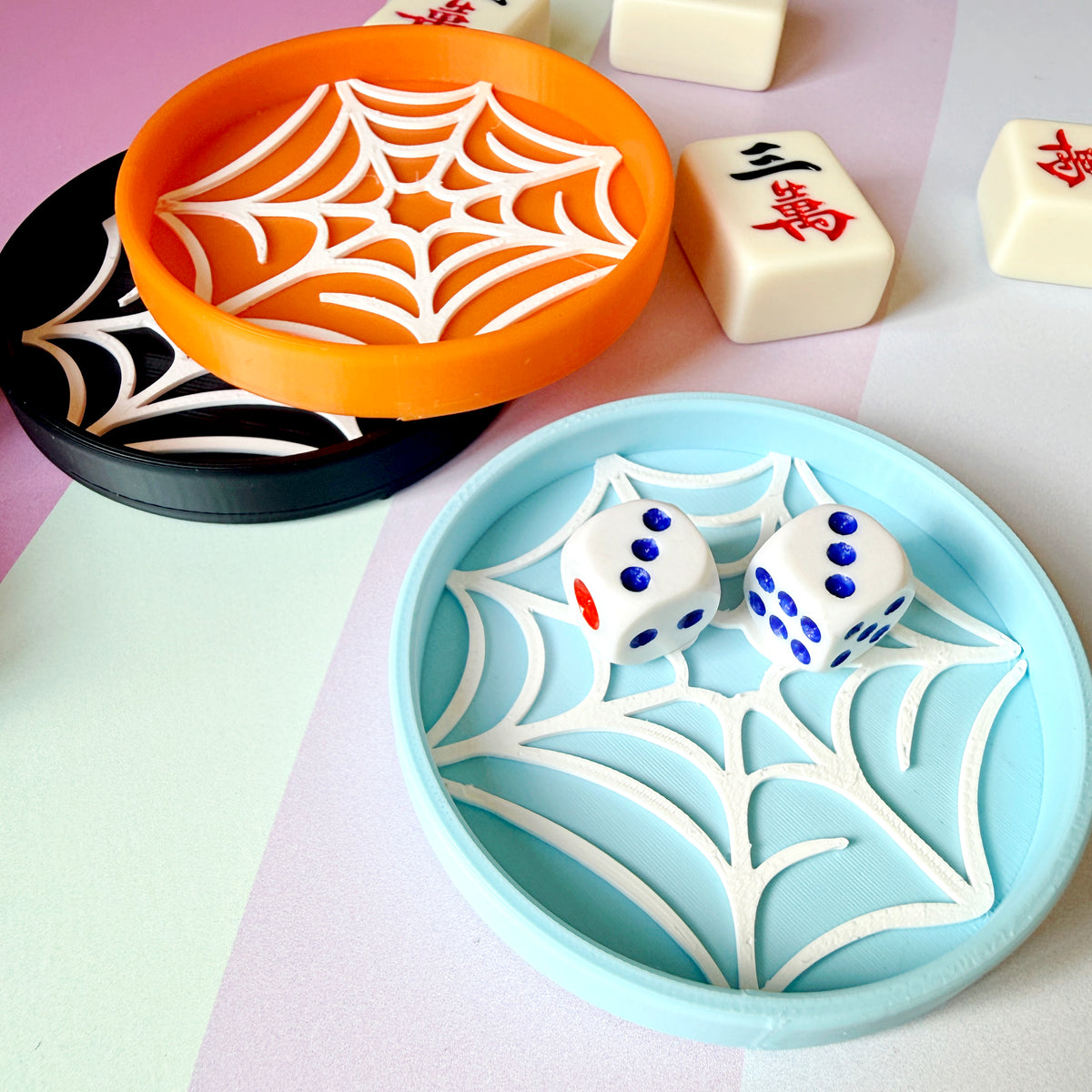 Mahjong Dice Tray Set, Spider Web Trinket Dish - Choose Any 2 Colors