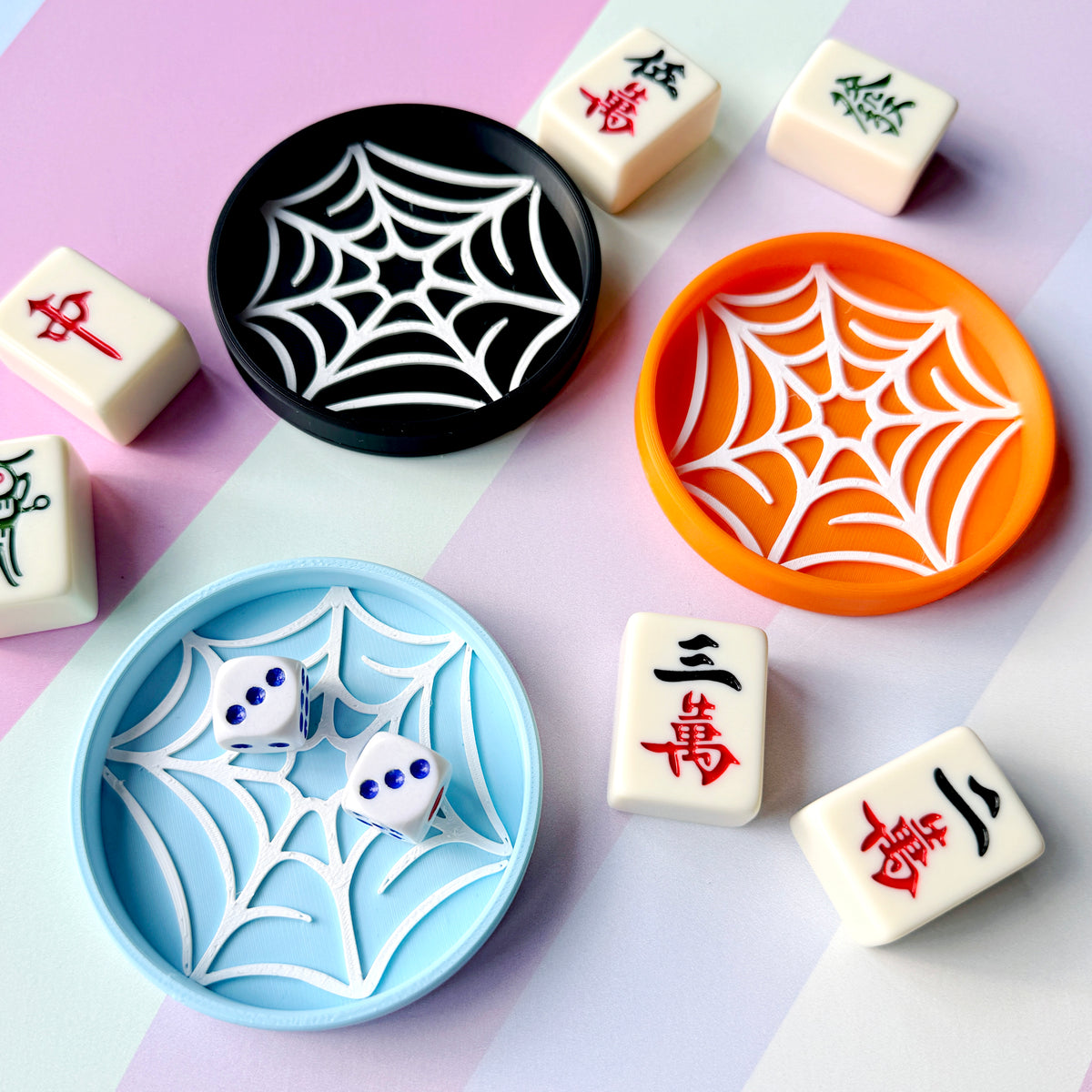Mahjong Dice Tray Set, Spider Web Trinket Dish - Choose Any 2 Colors