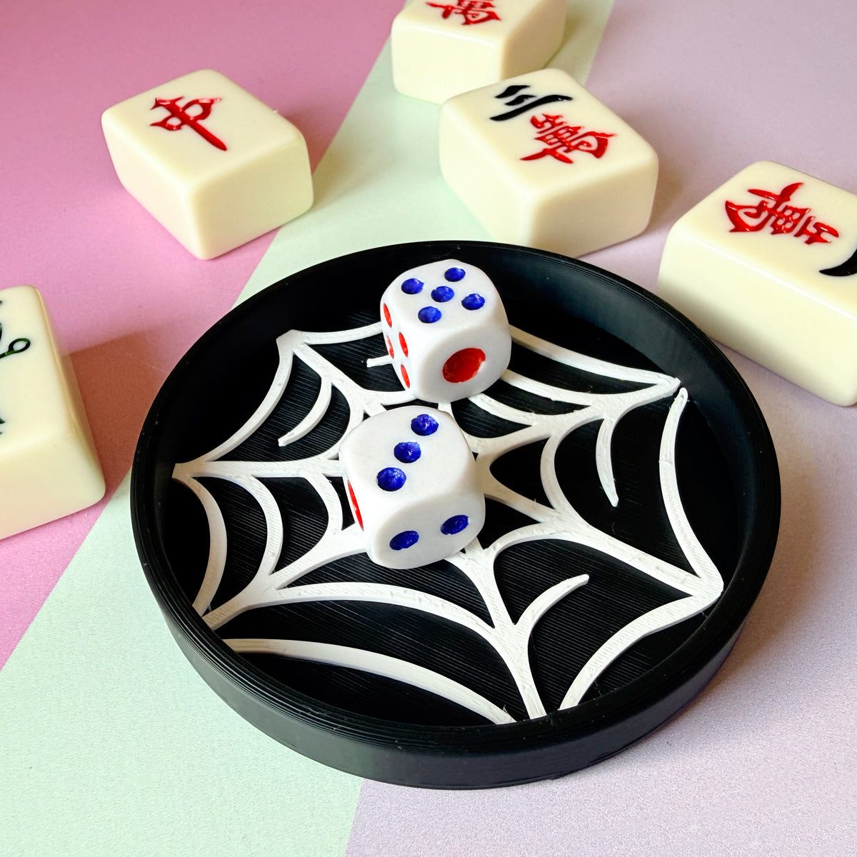 Mahjong Dice Tray Set, Spider Web Trinket Dish - Choose Any 2 Colors