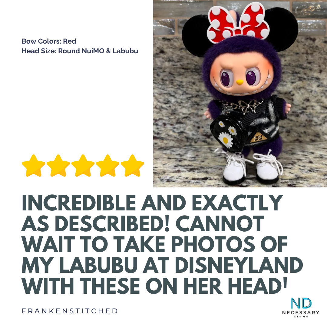 Mouse Ears Headband with Polka Dot Bow – Fits NuiMO & Labubu Plush