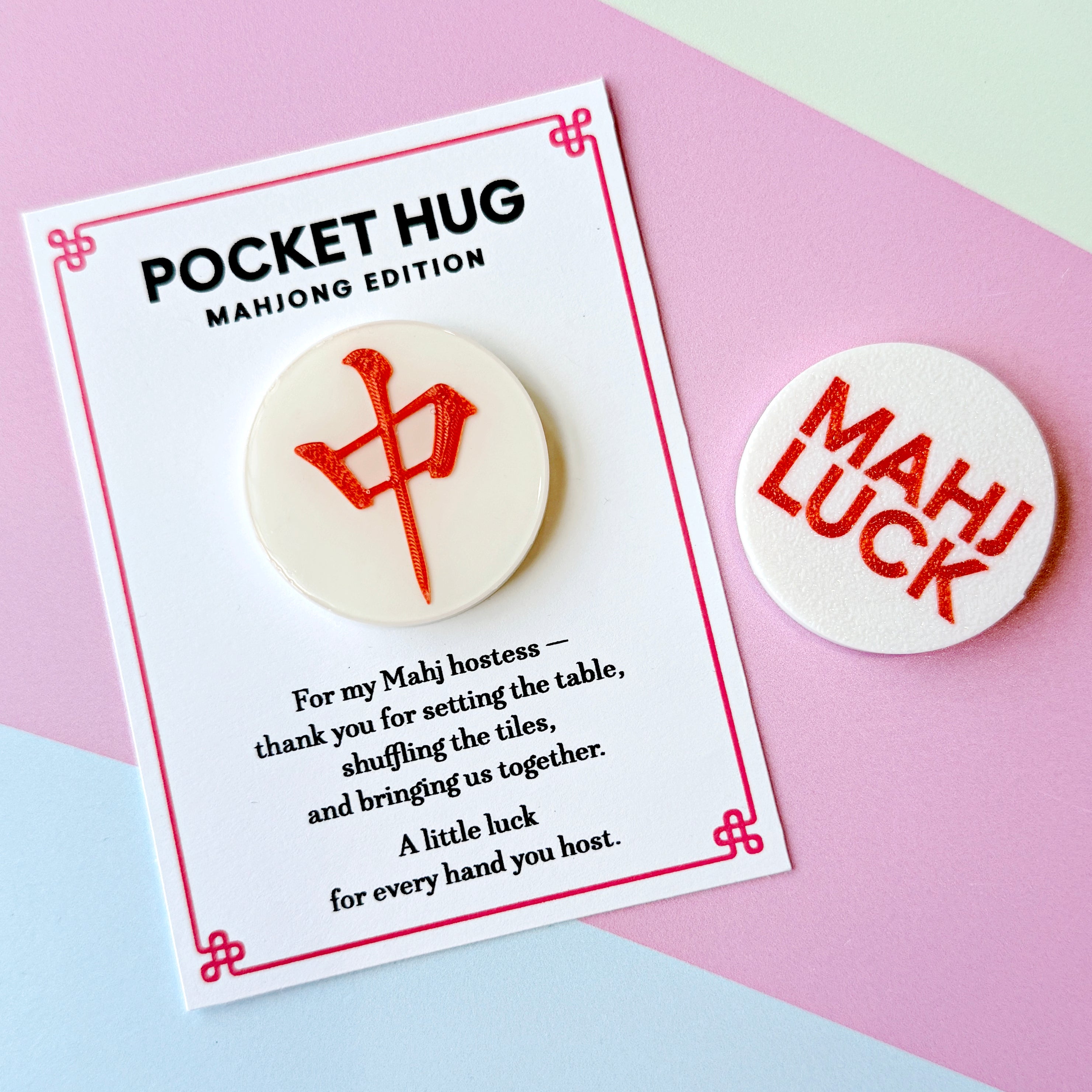Mahjong Pocket Hug – Lucky Coin Keepsake for Mahjong Night (Single or Set)