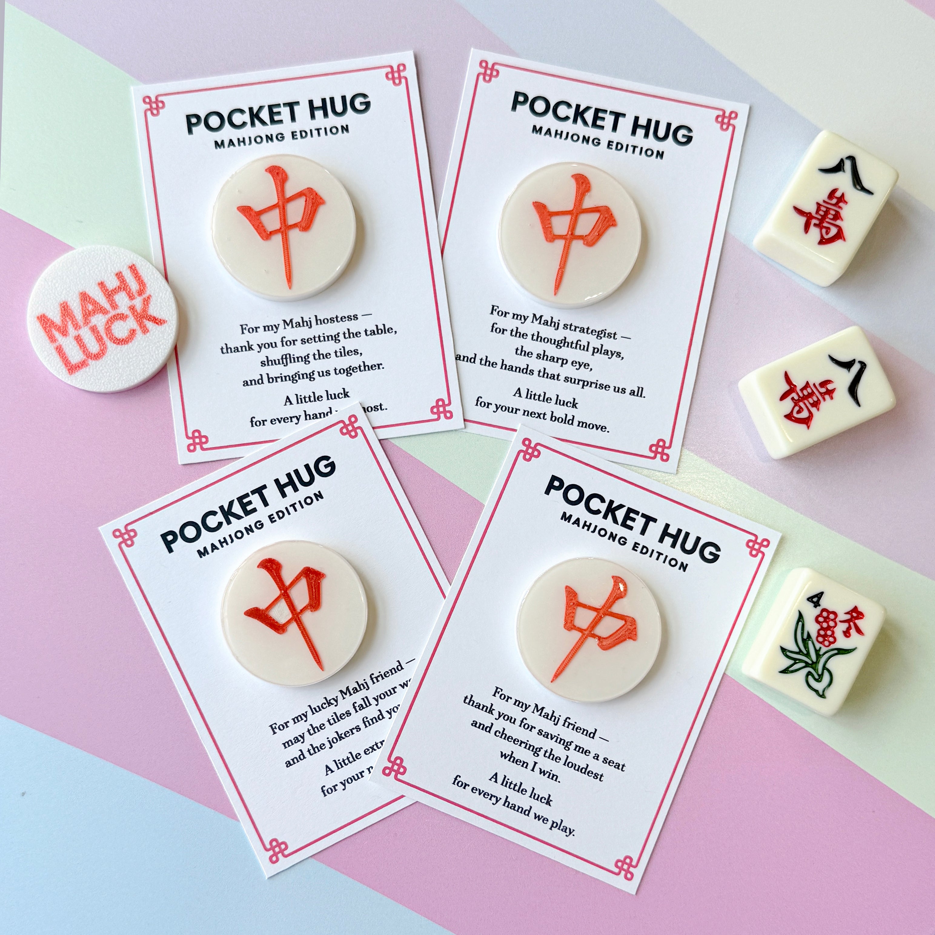 Mahjong Pocket Hug – Lucky Coin Keepsake for Mahjong Night (Single or Set)