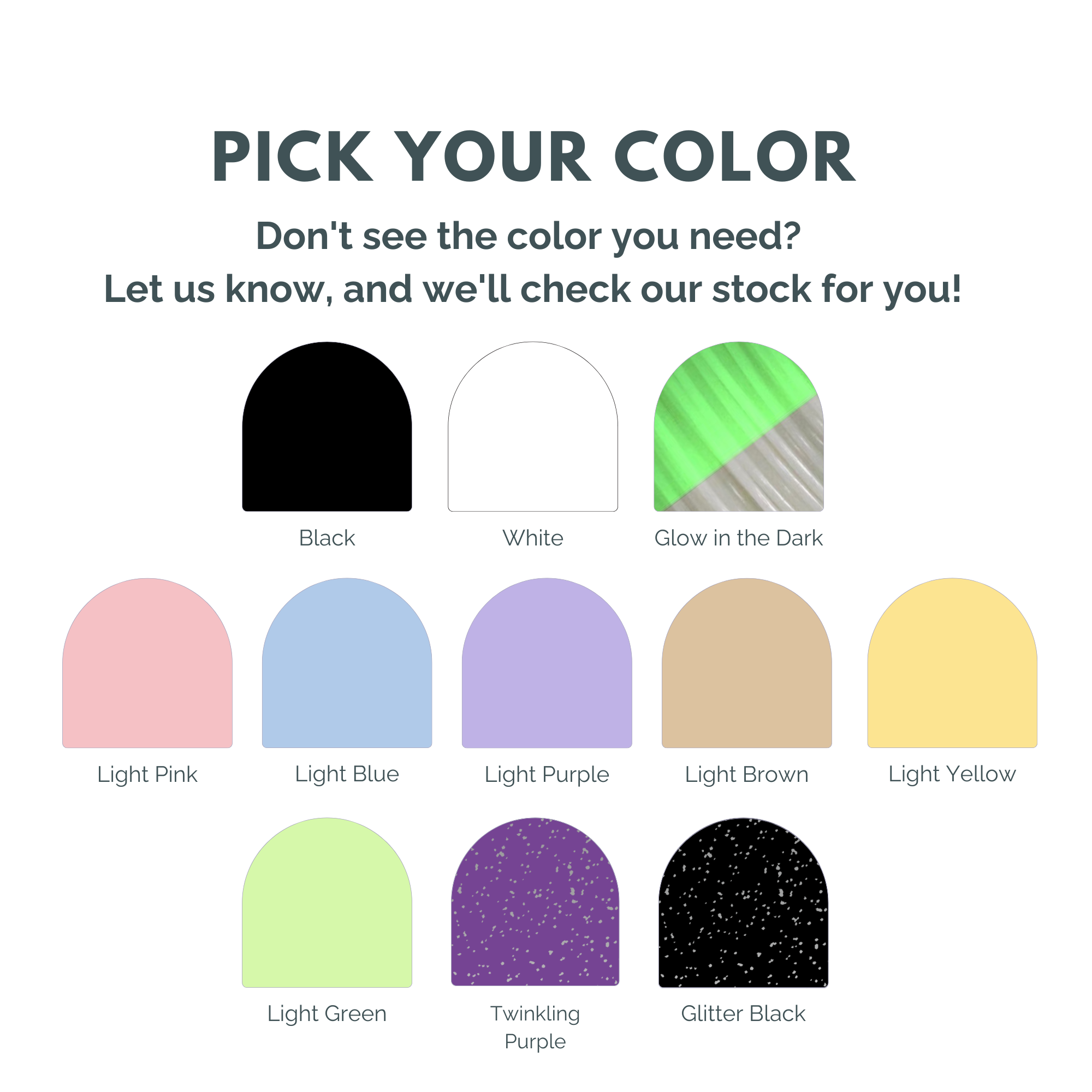 Color selection chart with various color options on a white background