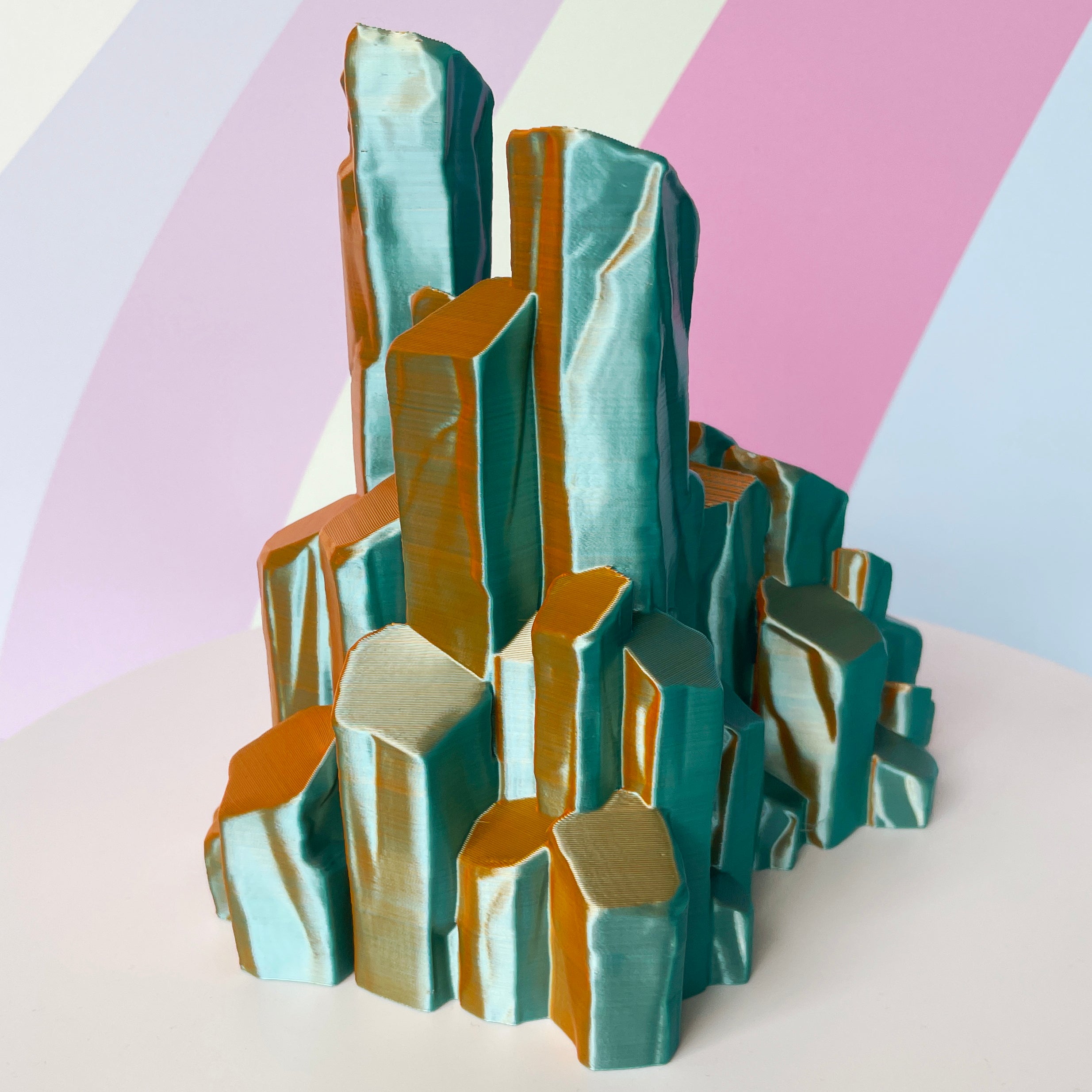 Sun-kissed quartz 3D printed controller stand on white background against a colorful background