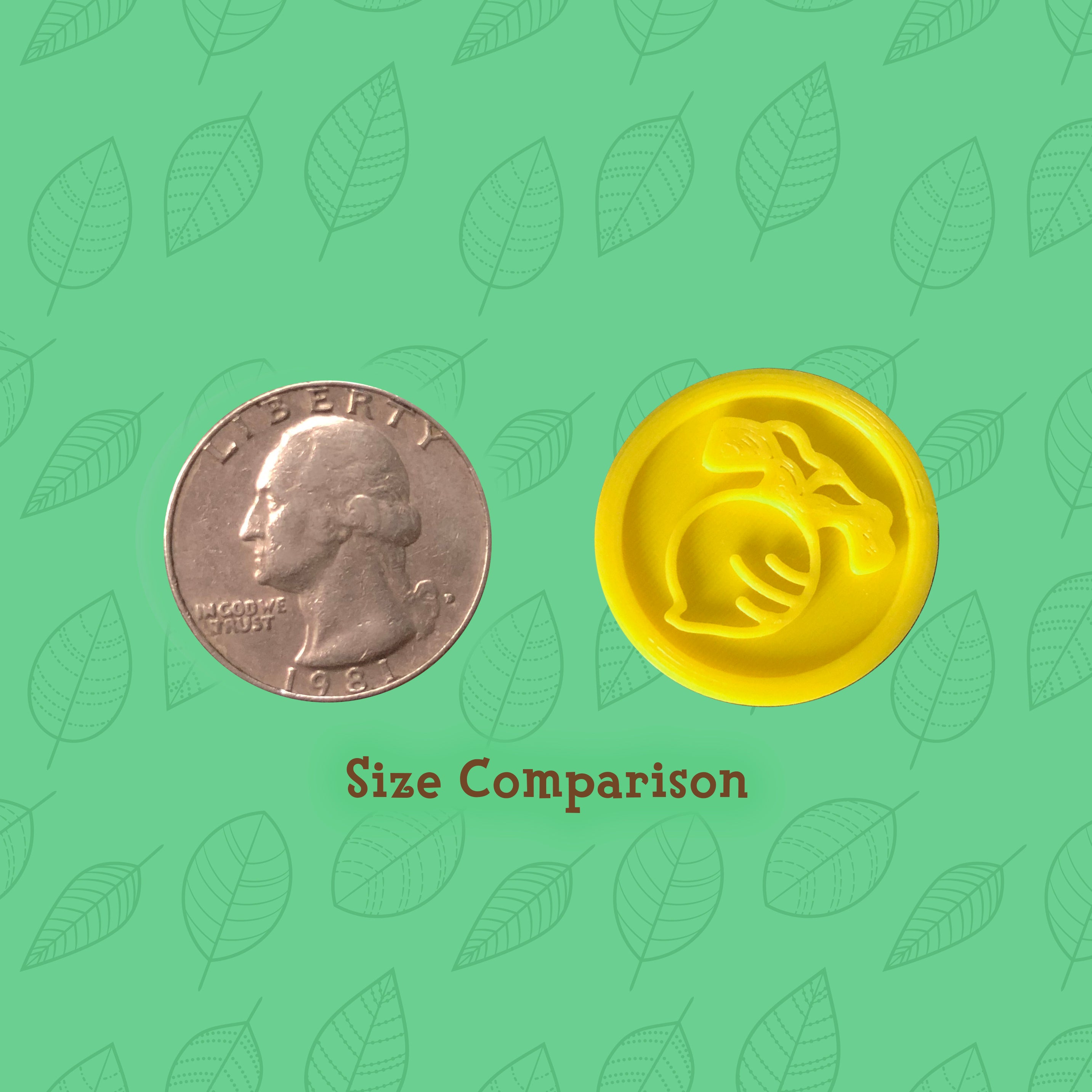 3D printed turnip coin with quarter for size comparison