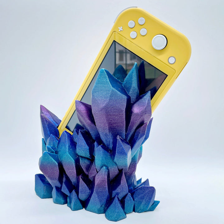 Gradient crystal dock for compact console, shown in blue to pink ombre on white background